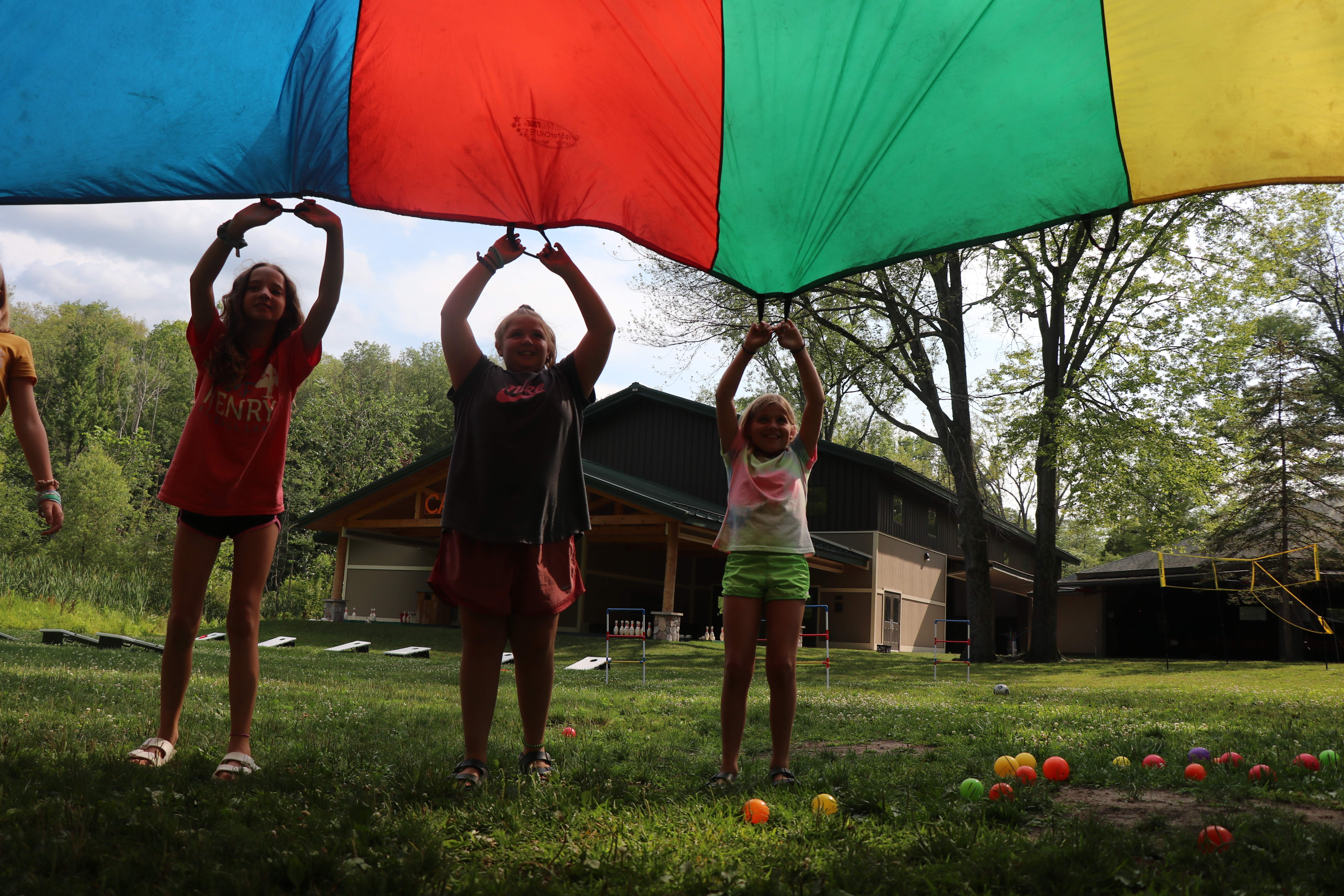 Parachute game at Camp Henry